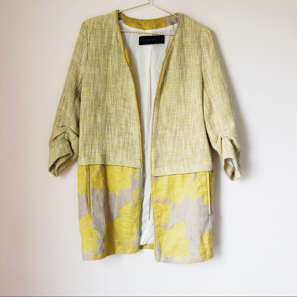 Zara Jackets & Blazers - Zara Tweed and Floral Yellow Jacket